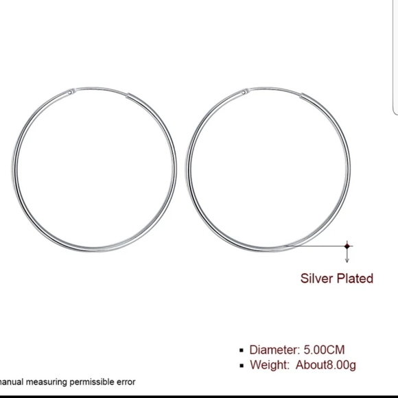 925 Sterling Silver Hoop Earring  50mm ❤️ - Picture 3 of 3